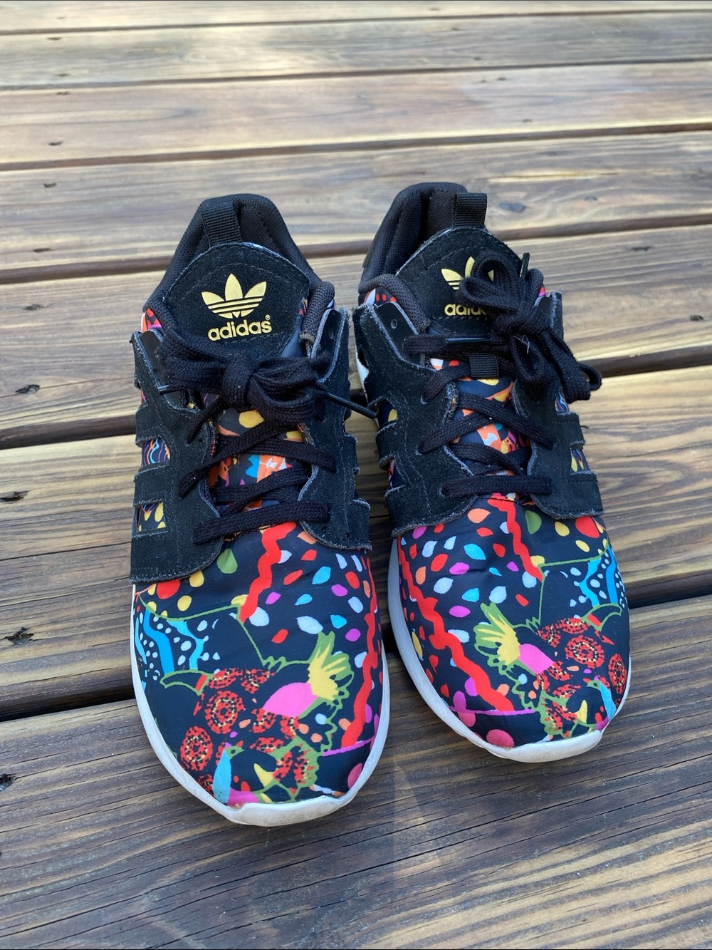 adidas Black Sneakers with Multicolor Abstract Floral Print